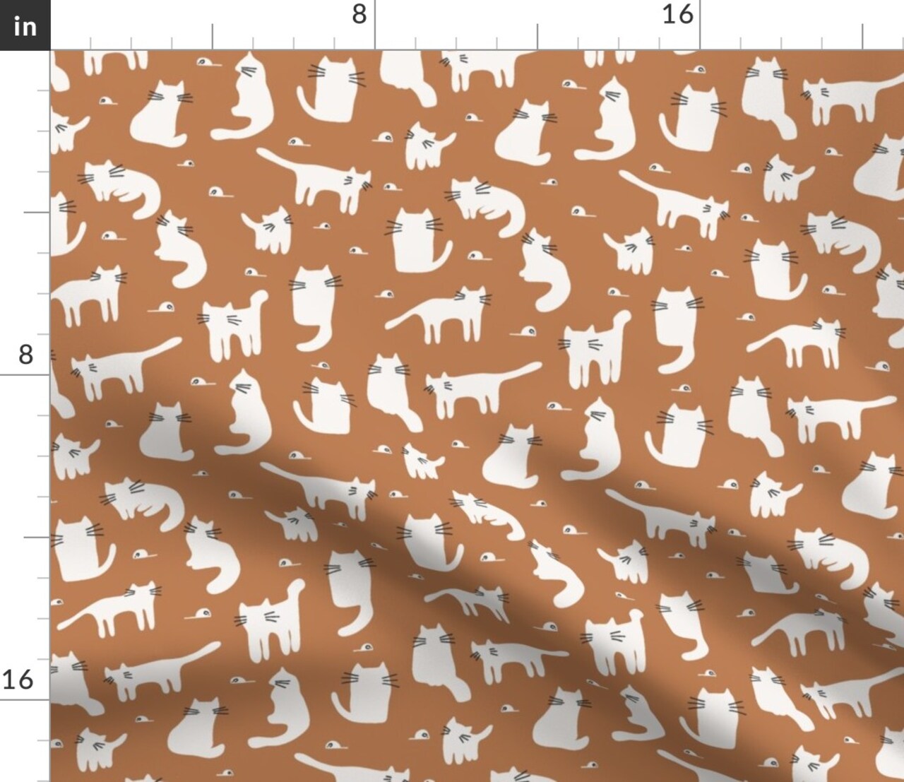 Whimsical Cats Burnt Orange Terracotta Cute Funny Rescue Kitty White Kittens Housecat Custom Printed Fabric by Spoonflower Various Fabrics by the Yard or Fat Quarter